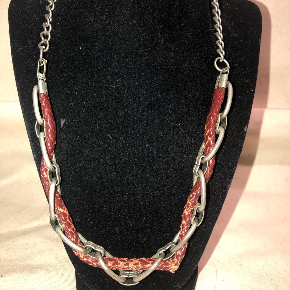 Vintage 1930s Leather & Metal Necklace